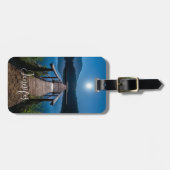 Pier bij nacht onder een volle maan bagagelabel (Voorkant horizontaal)