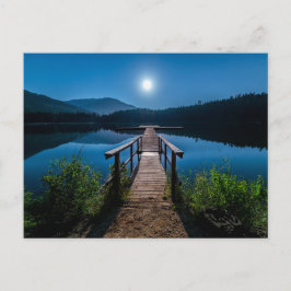 Pier bij nacht onder een volle maan briefkaart