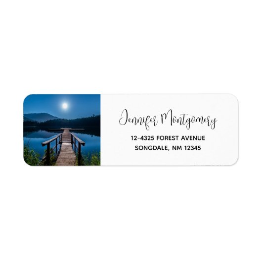 Pier bij nacht onder een volle maan etiket (Voorkant)