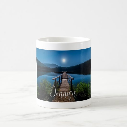 Pier bij nacht onder een volle maan koffiemok (Center)