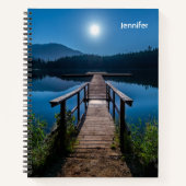 Pier bij nacht onder een volle maan notitieboek (Voorkant)