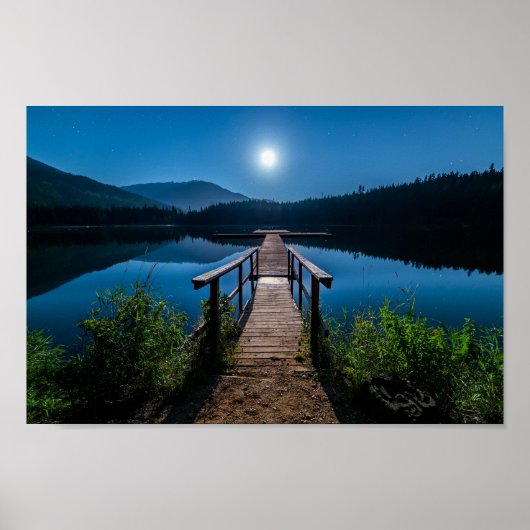 Pier bij nacht onder een volle maan poster (Voorkant)