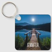 Pier bij nacht onder een volle maan sleutelhanger (Voorkant)