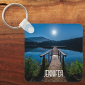 Pier bij nacht onder een volle maan sleutelhanger (Voorkant)
