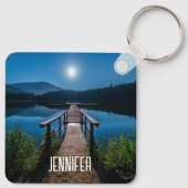 Pier bij nacht onder een volle maan sleutelhanger (Achterkant)