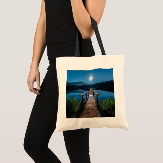 Pier bij nacht onder een volle maan tote bag (Voorkant (product))