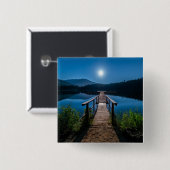 Pier bij nacht onder een volle maan vierkante button 5,1 cm (Voorkant /achterkant)