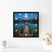 Pier bij nacht onder een volle maan vierkante klok (Huis)