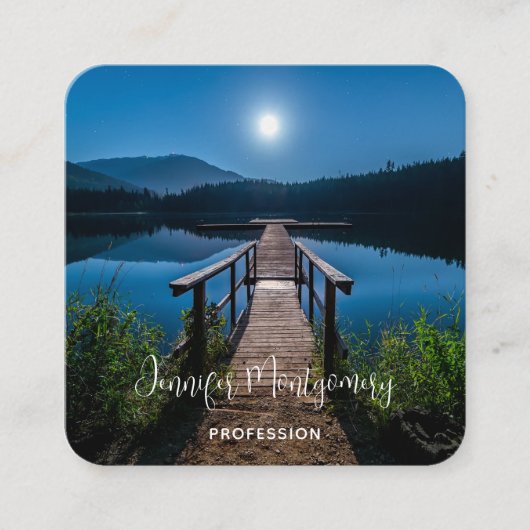 Pier bij nacht onder een volle maan vierkante visitekaartje (Voorkant)