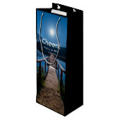 Pier bij nacht onder een volle maan wijn cadeautas (Achterkant Gekanteld)