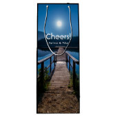 Pier bij nacht onder een volle maan wijn cadeautas (Achterkant)