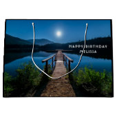 Pier bij nacht onder volledige maan verjaardag groot cadeauzakje (Voorkant)