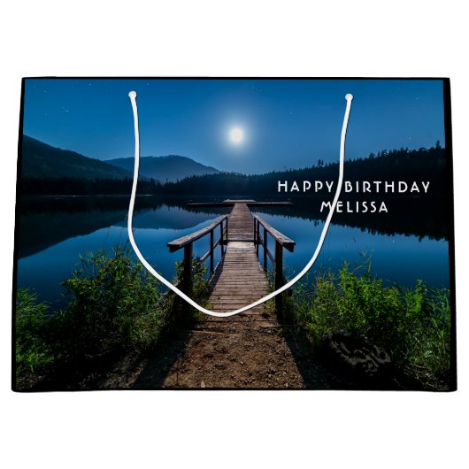 Pier bij nacht onder volledige maan verjaardag groot cadeauzakje (Voorkant)