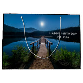 Pier bij nacht onder volledige maan verjaardag groot cadeauzakje (Achterkant)