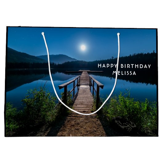Pier bij nacht onder volledige maan verjaardag groot cadeauzakje (Achterkant)