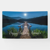 Pier bij nacht onder volledige maan verjaardag spandoek (Horizontaal)