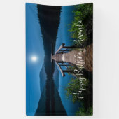 Pier bij nacht onder volledige maan verjaardag spandoek (Verticaal)