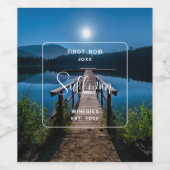 Pier bij nacht onder volledige moonwijn wijn etiket (Enkel label)