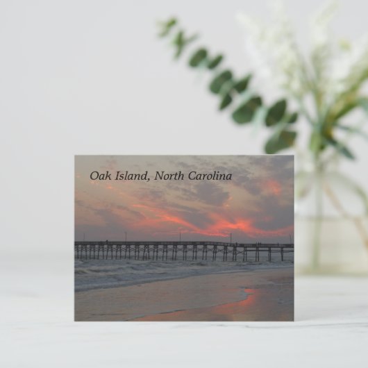 Pier en Sunset - Oak Island, NC Briefkaart (Staand voorkant)