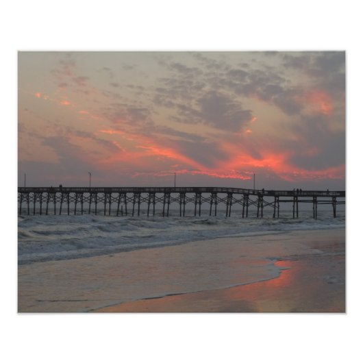 Pier en Sunset - Oak Island, NC Foto Afdruk (Voorkant)