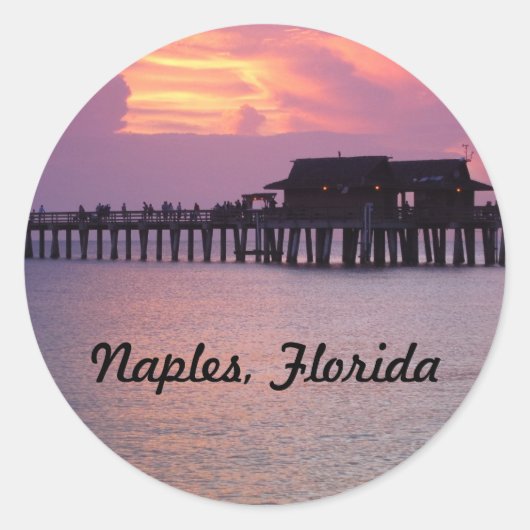 pier in Napels, Florida bij zonsondergang Ronde Sticker (Voorkant)