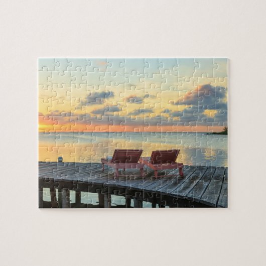 Pier kijkt uit over de oceaan, Belize Legpuzzel (Horizontaal)