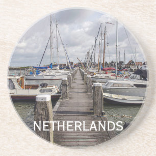 Pier met boten en jachten in Marken Nederland Zandsteen Onderzetter