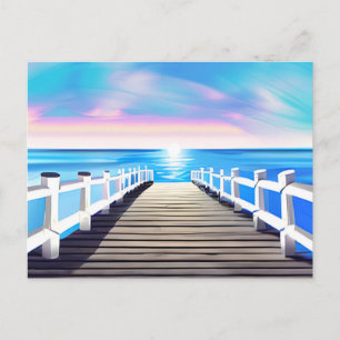 Pier, oceaan en hemel bij zonsopgang briefkaart