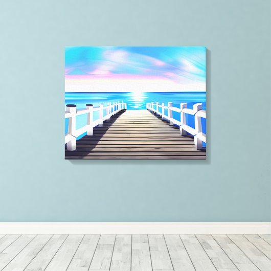 Pier, oceaan en hemel bij zonsopgang canvas afdruk (Insitu (Houten vloer))