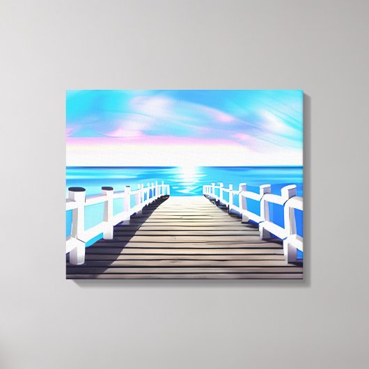 Pier, oceaan en hemel bij zonsopgang canvas afdruk (Voorkant)