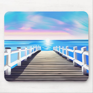 Pier, oceaan en hemel bij zonsopgang muismat