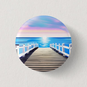 Pier, oceaan en hemel bij zonsopgang ronde button 3,2 cm
