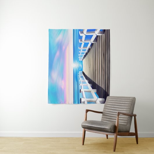 Pier, oceaan en hemel bij zonsopgang wandkleed (In situ)