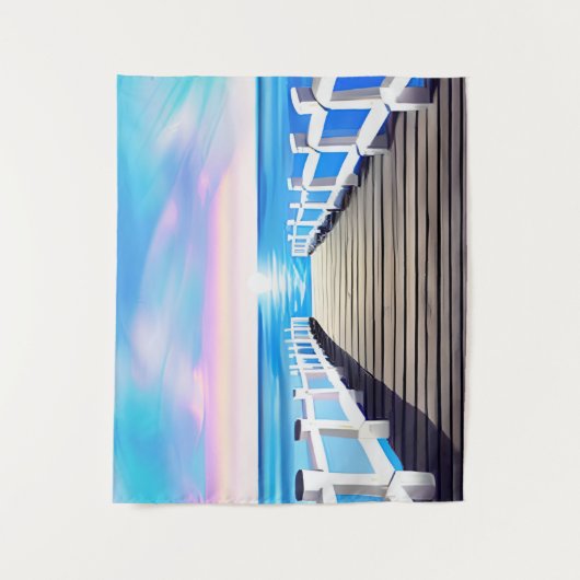 Pier, oceaan en hemel bij zonsopgang wandkleed (Voorkant)