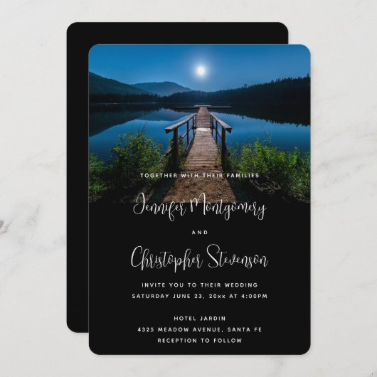 Pier 's nachts onder een Moon Weddenschap Kaart (Voorkant / Achterkant)