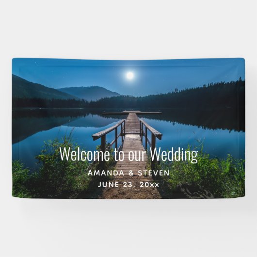 Pier 's nachts onder een Moon Weddenschap Spandoek (Horizontaal)