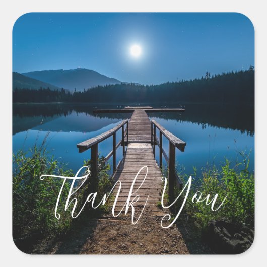 Pier 's nachts onder volledige maan Dank je Vierkante Sticker (Voorkant)