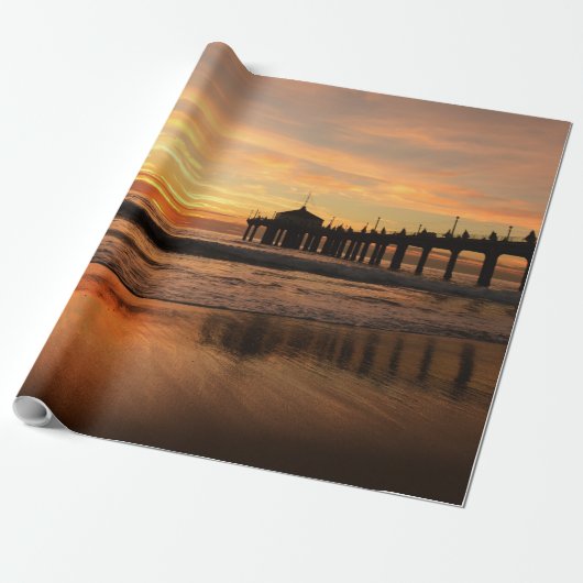Pier strand zonsondergang cadeaupapier (Uitgerold)