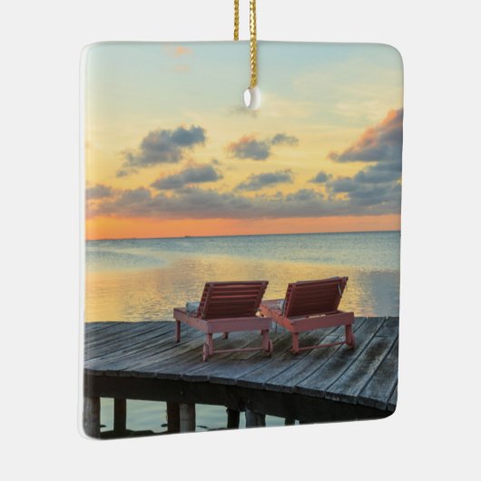 Pier ziet de oceaan over het hoofd, Belize Keramisch Ornament (Rechts)