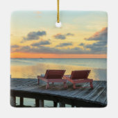 Pier ziet de oceaan over het hoofd, Belize Keramisch Ornament (Achterkant)