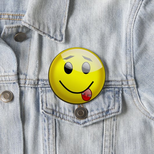 Pierced Tongue Face Funny Button (In situ)