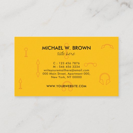 Piercing oranje geel visitekaartje (Achterkant)