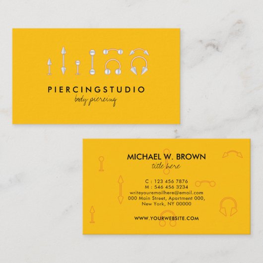 Piercing oranje geel visitekaartje (Voorkant / Achterkant)