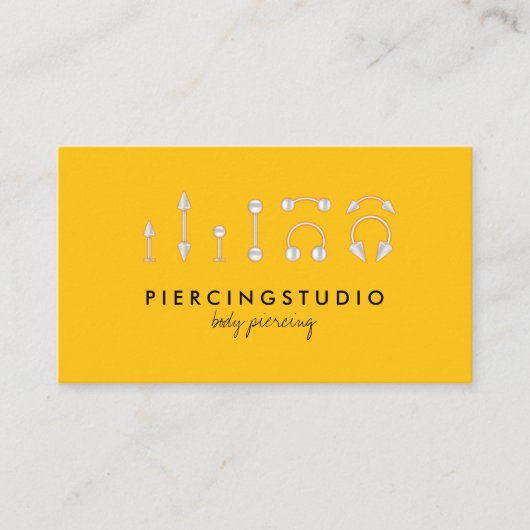 Piercing oranje geel visitekaartje (Voorkant)