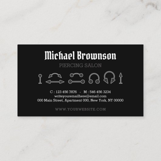 Piercing Specialist Modern Visitekaartje (Achterkant)