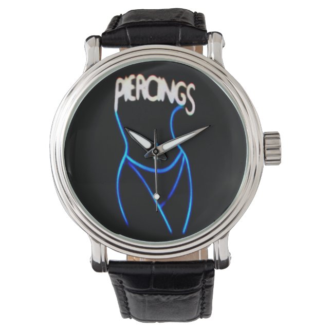 Piercings Neon Lady Silhouette - Blue Watts Horloge (Voorkant)