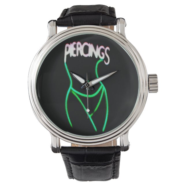 Piercings Neon Lady Silhouette - Groene Horloges (Voorkant)