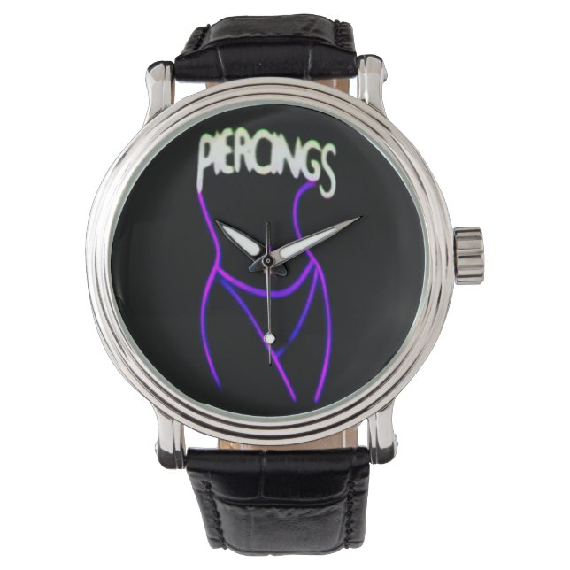 Piercings Neon Lady Silhouette - Paarse horloges (Voorkant)