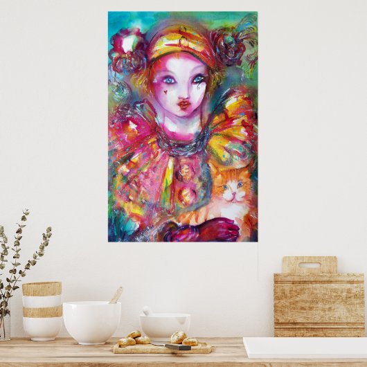 PIERO MET CAT- / Venetiaanse maskerade-maskers Poster (Keuken)