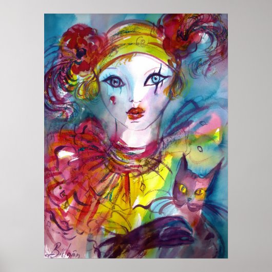 PIERO MET KAT / Venetiaanse Carnavalsmaskers Poster (Voorkant)
